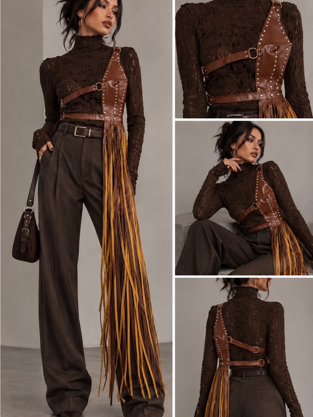 Textured Mock Neck Knit Top in Chocolate Brown